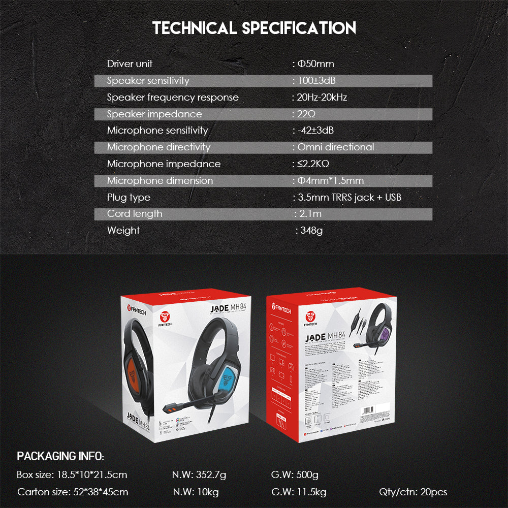 Audífonos FANTECH MH84 JADE RGB 7.1 Gaming Headset with Retractable Mic & Noise Cancelling