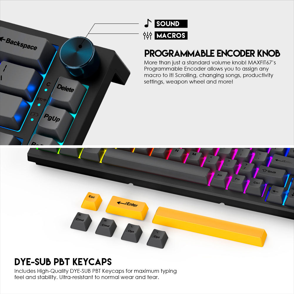 Teclado FANTECH MK858 MAXFIT67 Wireless RGB Mechanical Keyboard with Yellow Switch & USA Layout