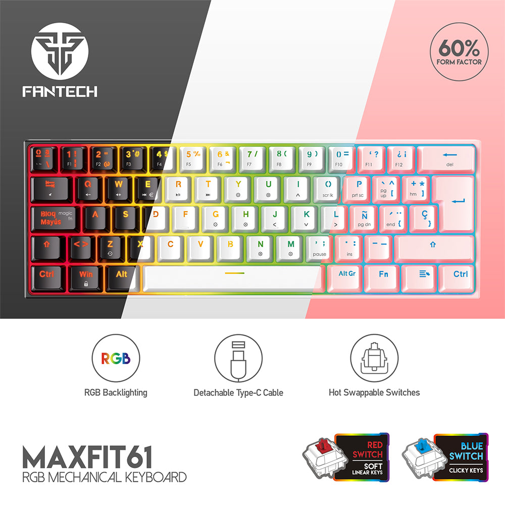 Teclado FANTECH MK857 MAXFIT 61% Hotswappable Mechanical Keyboard with Red Switch & RGB / Español