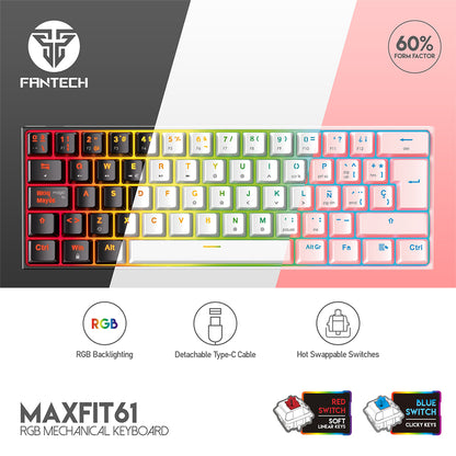 Teclado FANTECH MK857 MAXFIT 61% Hotswappable Mechanical Keyboard with Red Switch & RGB / Español