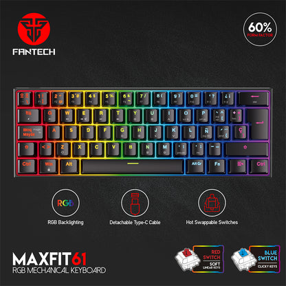 Teclado FANTECH MK857 MAXFIT 61% Hotswappable Mechanical Keyboard with Red Switch & RGB / Español