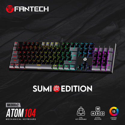 Teclado FANTECH MK886V2 ATOM104 RGB Hotswappable Mechanical Keyboard - Red Switch USA Layout
