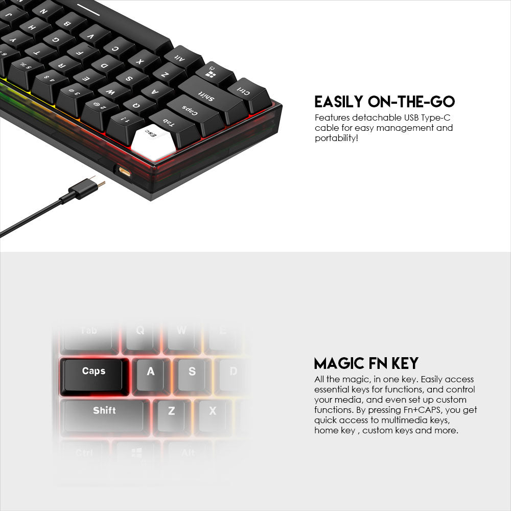 Teclado FANTECH MK857 MAXFIT 61 Wireless RGB Mechanical Keyboard with Blue Switch & Bluetooth Blue Switch / USA