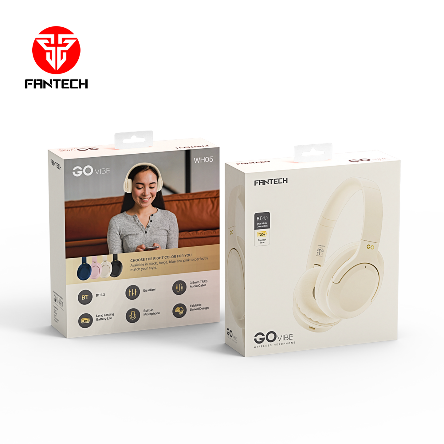 Audífonos FANTECH WH05 GO Vibe Wireless Gaming Headphones with Dual Connection & 30H Battery