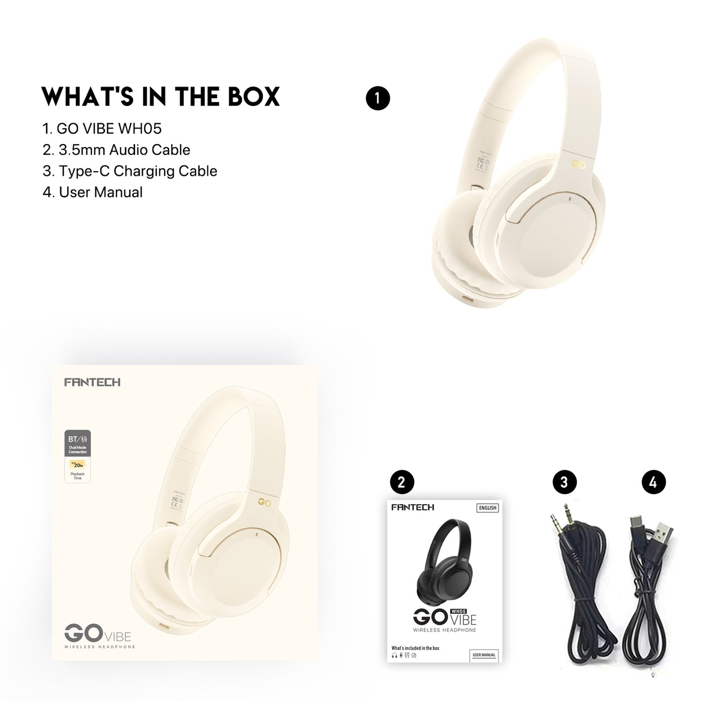 Audífonos FANTECH WH05 GO Vibe Wireless Gaming Headphones with Dual Connection & 30H Battery